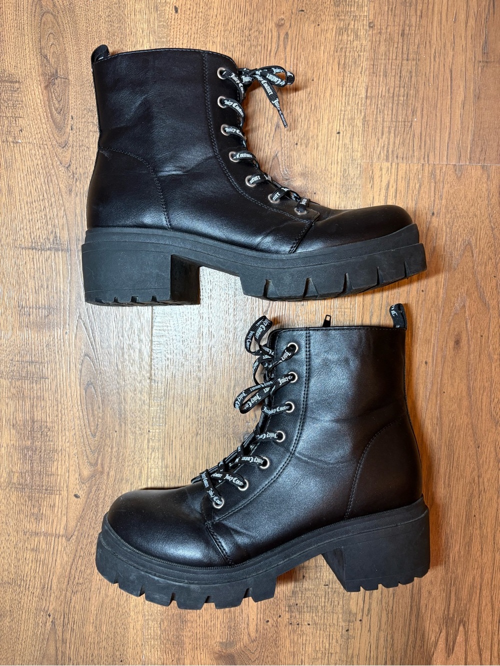 Juicy Couture Black Carme Combat Boots w/ Side Zipper